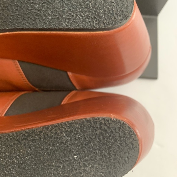 NEW ANYI LU Peep Toe Buckle Wedges Booties Ankle Boots Leather Brown Cognac - Picture 8 of 14